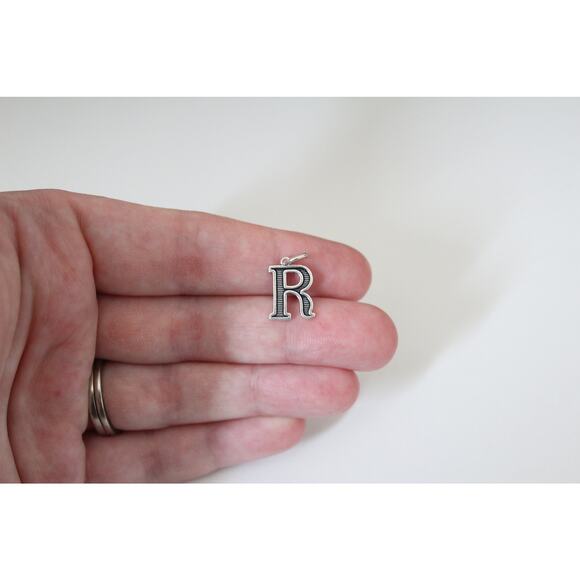 Sterling Silver Uppercase Oxidized R Initial Charm, Silver R Initial Charm - Picture 2 of 9